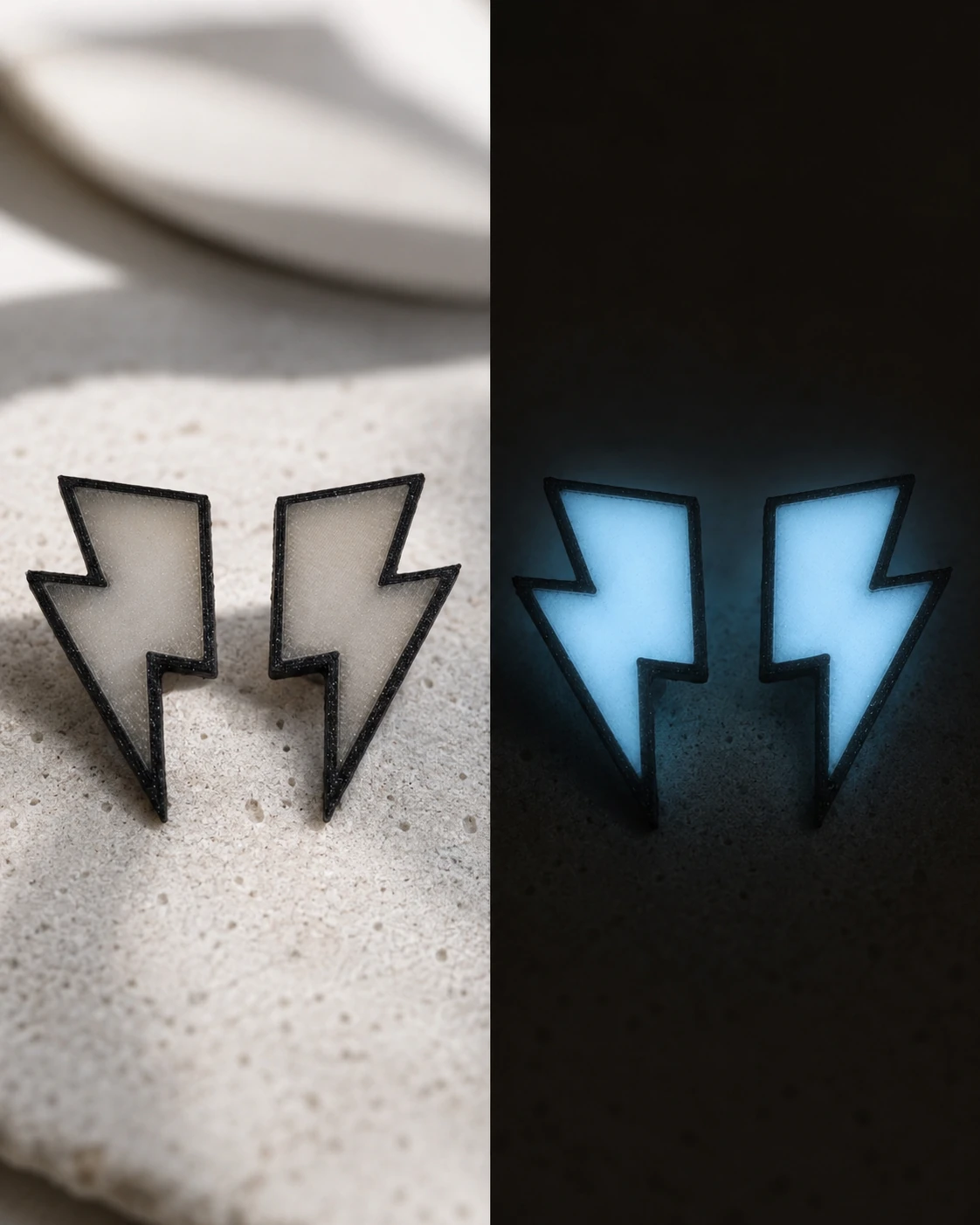 Pendientes Lightning en acabado claro y glow azul